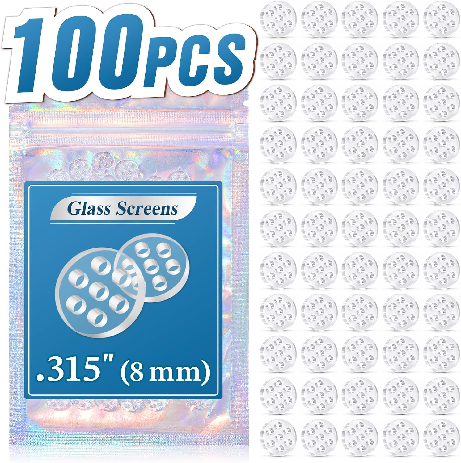 Glass Screens, 100Pcs 8mm Filter with Honeycomb Holes
