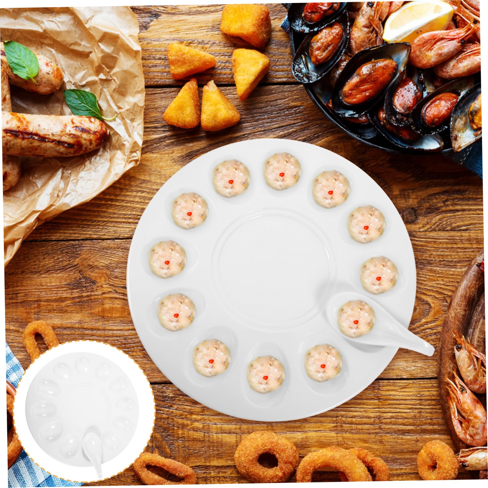ABOOFAN 1 Set Shrimp Slider Tray Deviled Egg Platter Egg Holder Serveware Seafood Snail Dish Shrimp Paste Plate Household Plates Ceramic Serving Platters Egg Tray Melamine Food Plate White