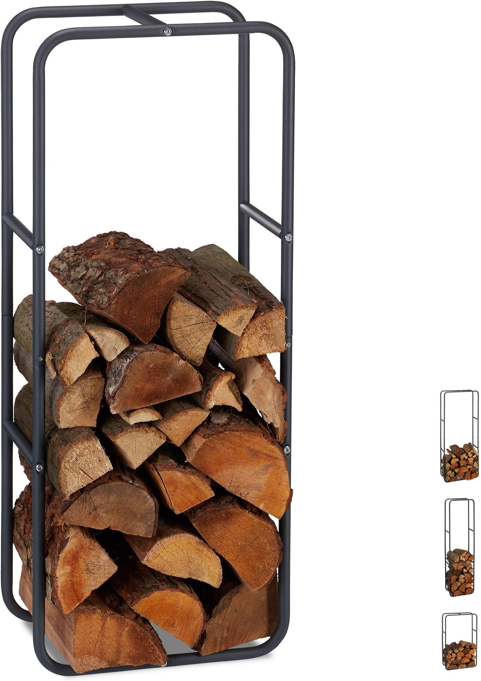 RelaxdaysFirewood Rack, Log Stacking Aid, Steel, for in-and Outdoor Use, Wood Pile Shelf, H x W 100 x 40 cm, Anthracite, 100 x 40 x 25 cm