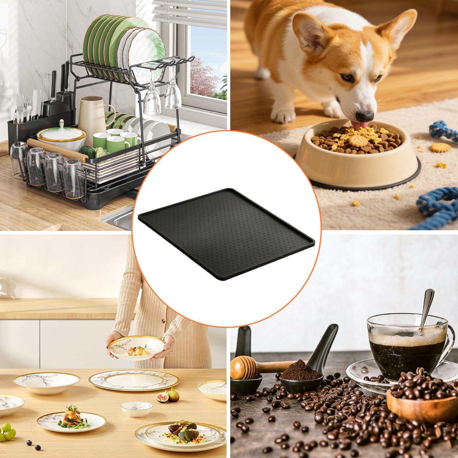 Silicone Coffee Mat 10"x14" - Waterproof and Heat Resistant Dish Drying Mats, Non-Slip Countertop Protector, Keep Kitchen Counters Clean for Espresso Machines, Spill Proof, Easy Clean, Black image 5