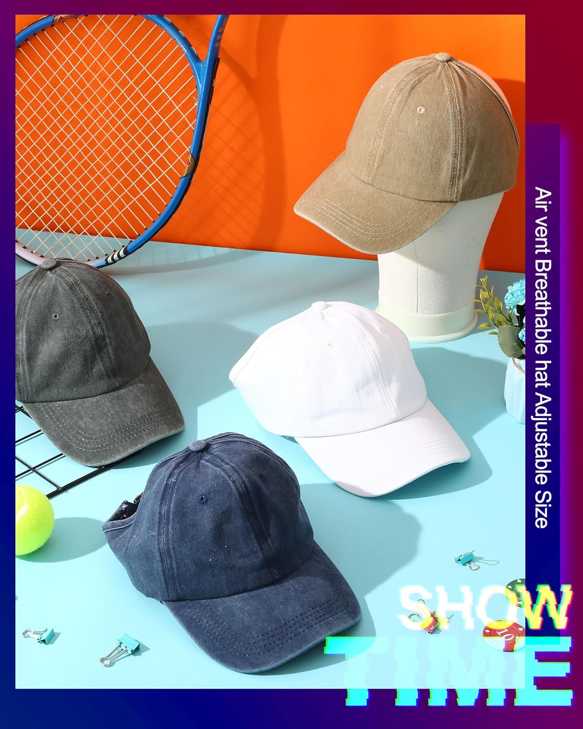 Jiuguva 4 Pack Backless Ponytail Hat for Dreadlocks Women Retro Washed Distressed Baseball Cap Adjustable