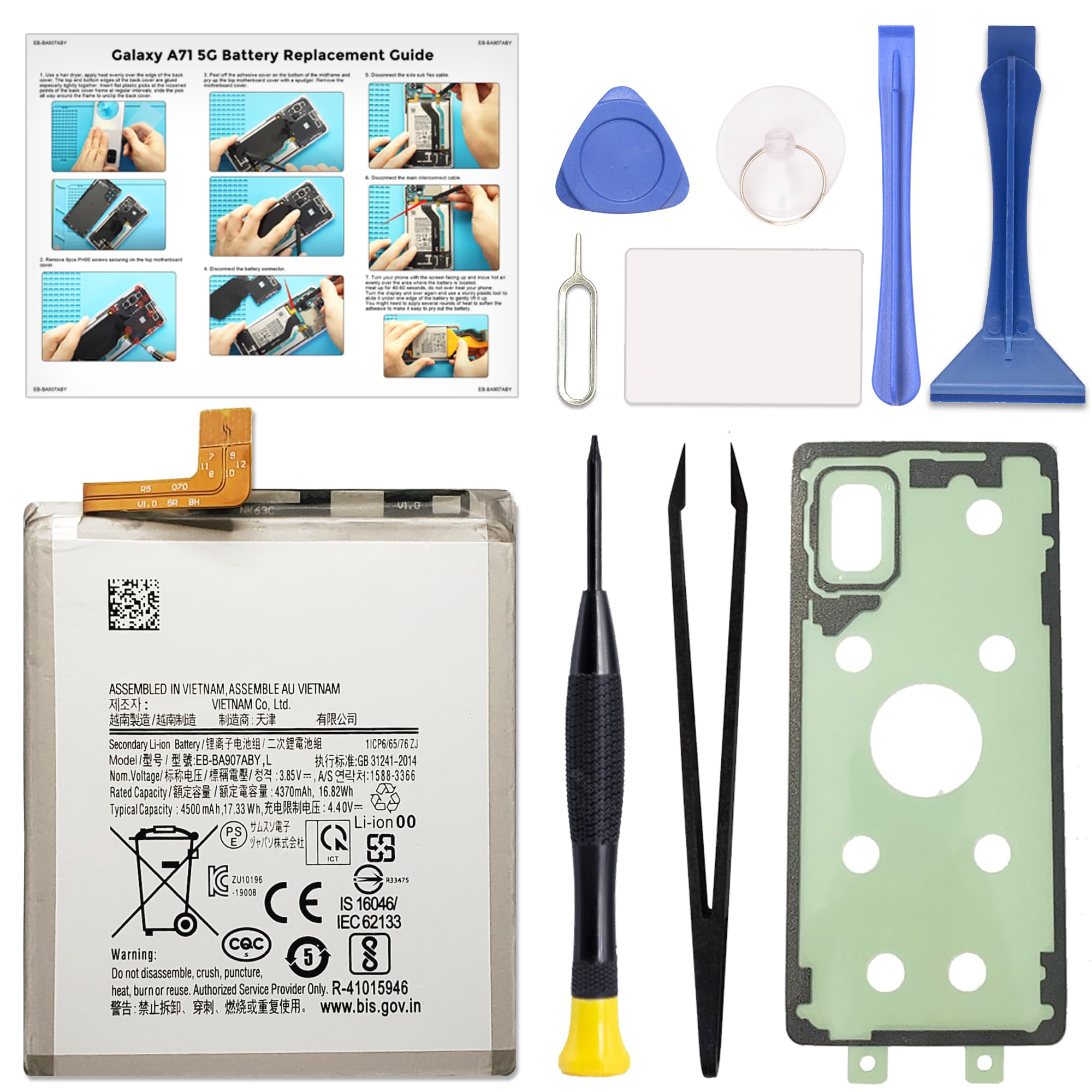 New Upgraded EB-BA907ABY Battery for Galaxy A71 5G (Not for A71 4G) Cellphone Internal Replacement Battery, with Instruction, Toolkit