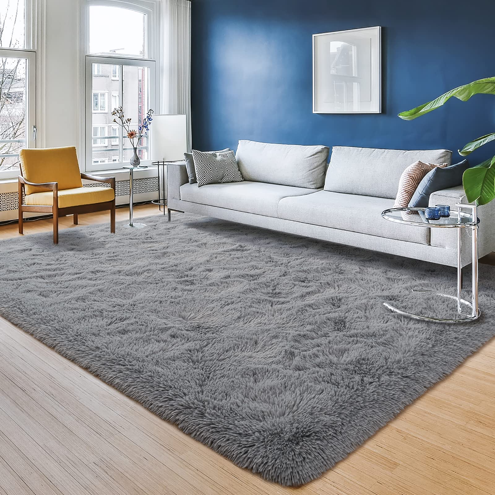 Tapis pelucheux super doux pour chambre d'enfant et salon cocooning gris
