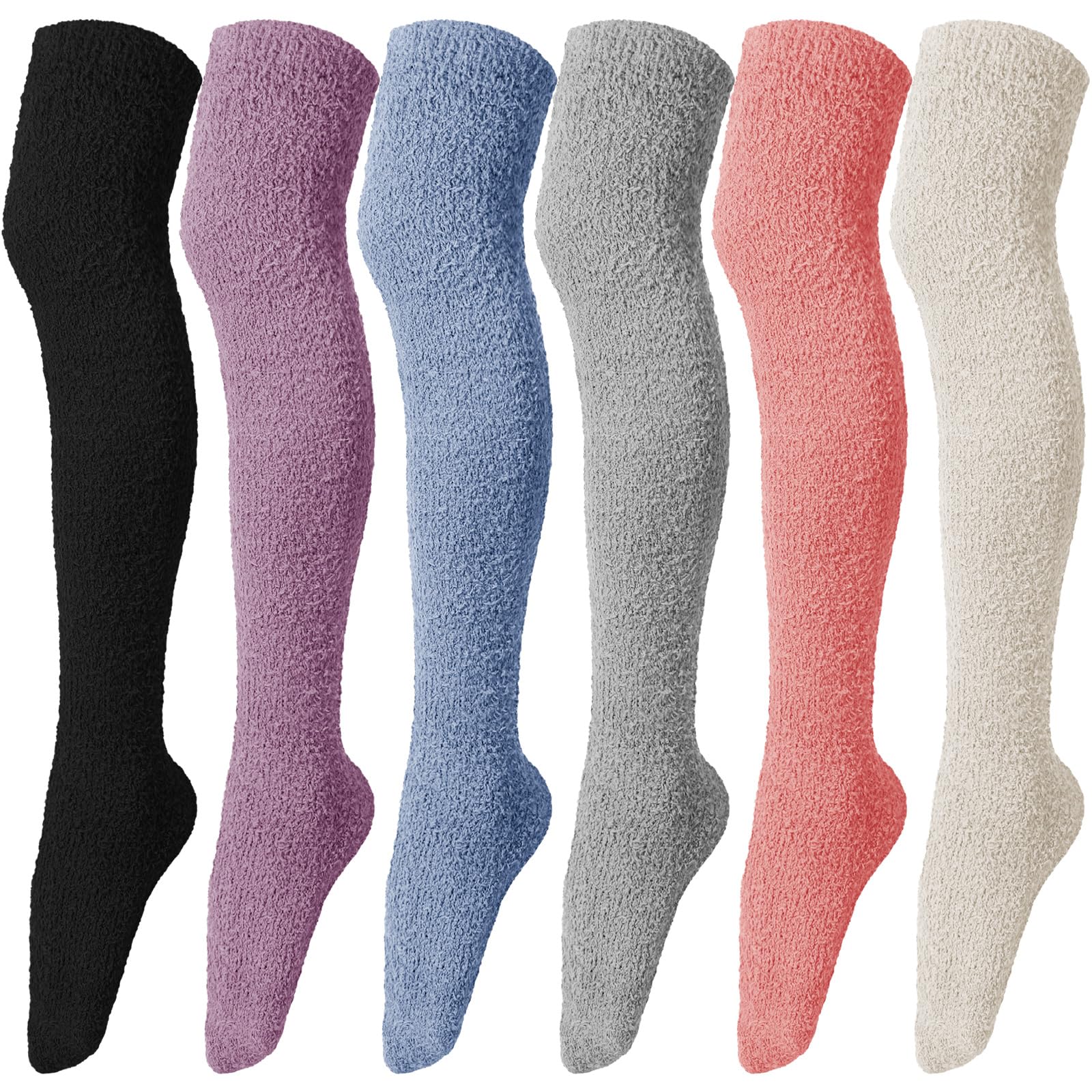 Liitrsh 6 Pairs Women Knee High Fuzzy Socks Soft Long Thigh High Warm stockings Cozy Slipper Plush Socks