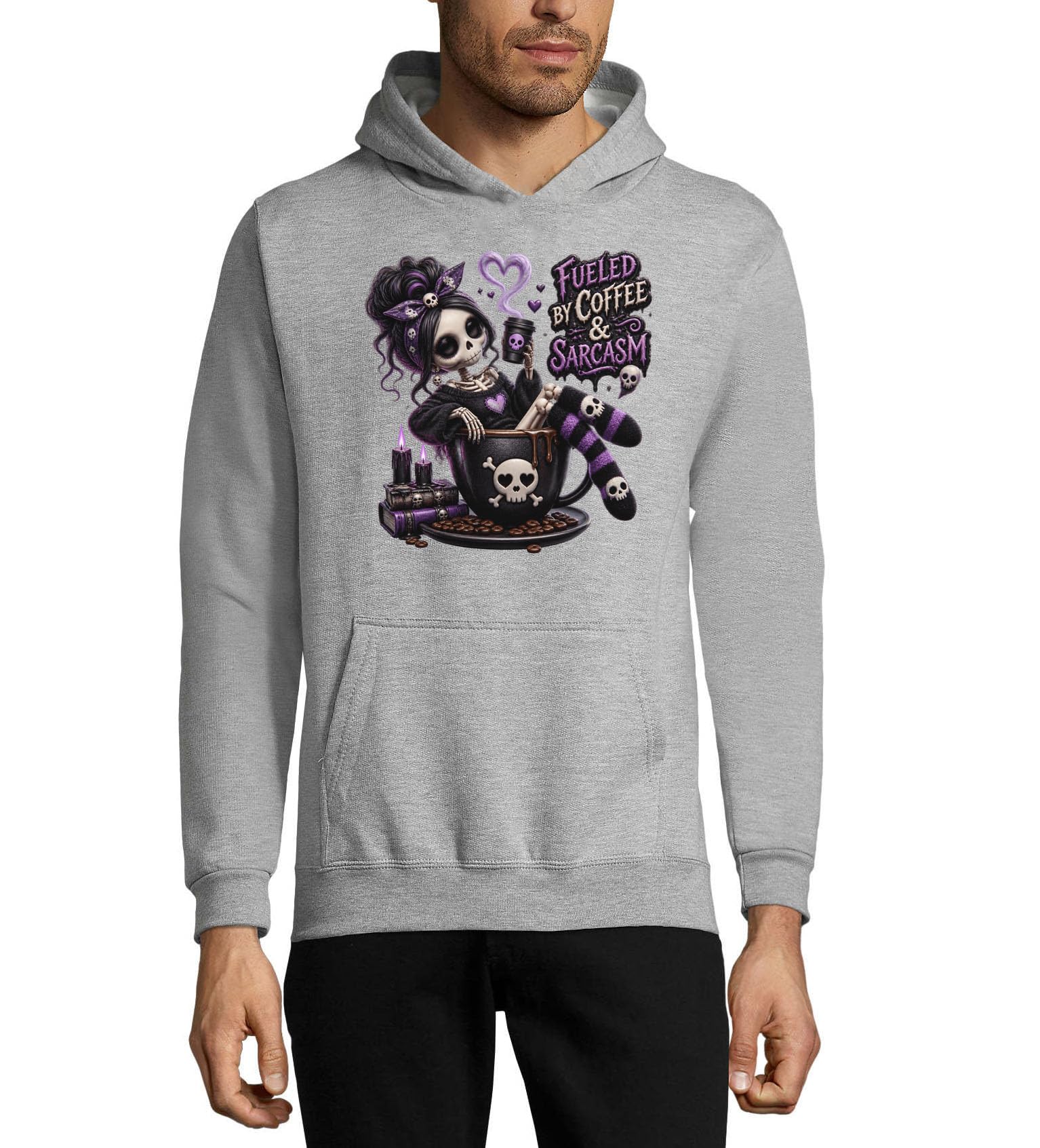 Szkielet relaks z kawą i sarkazmem unisex mieszanka bawełny bluza z kapturem bluza z kapturem szara