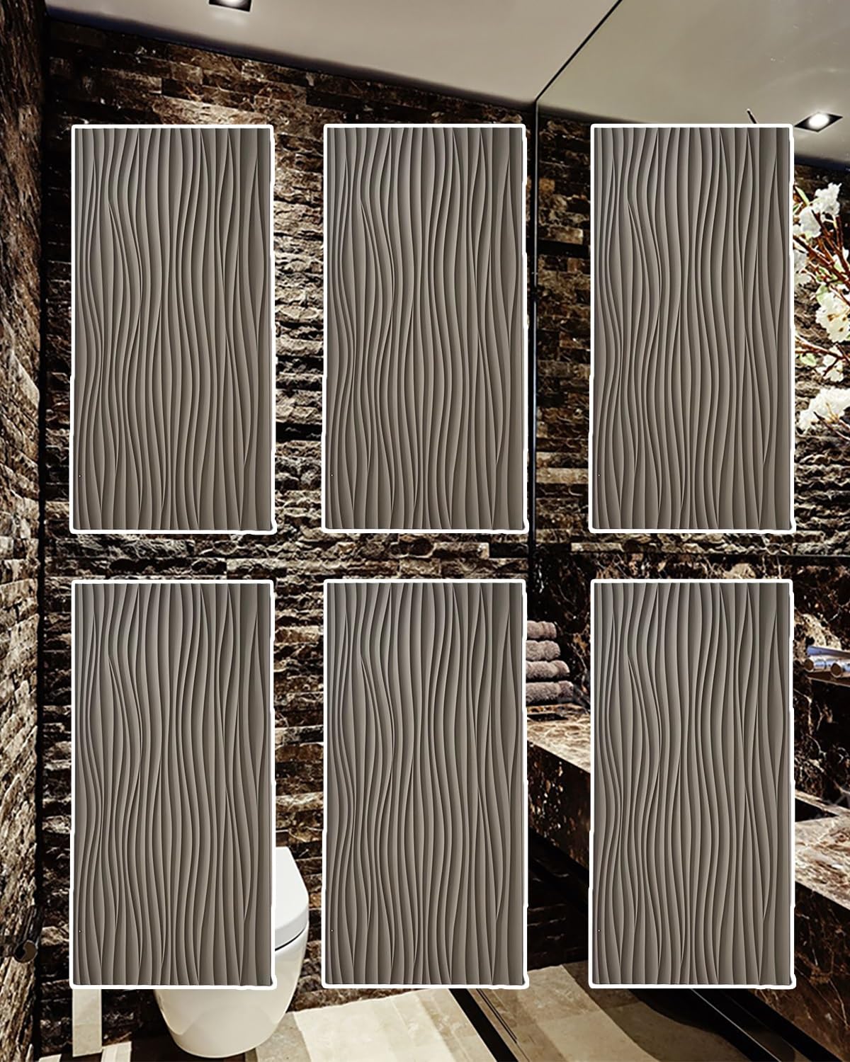 6er-Pack Lamellen-Design 3D-Wandpaneele für Innenwände, Wandstruktur-Wandverkleidungspaneele, dekorative Verkleidung, wasserfeste Wandverkleidung für Badezimmer (Dunkelgrau)