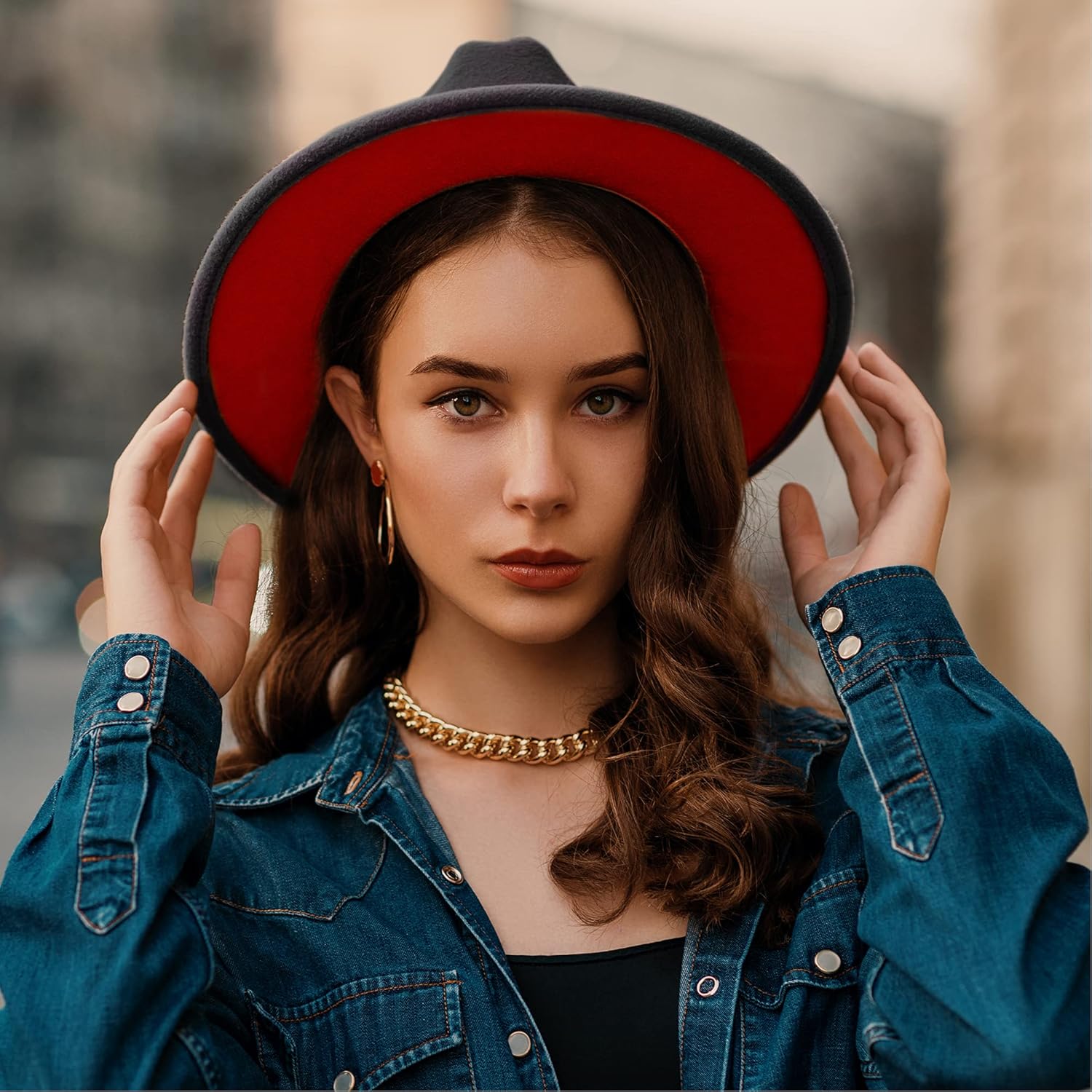 SAJUZEN Wide Brim Fedora Hats for Women Mens Felt Fedora Hats with Belt Buckle - Image 6