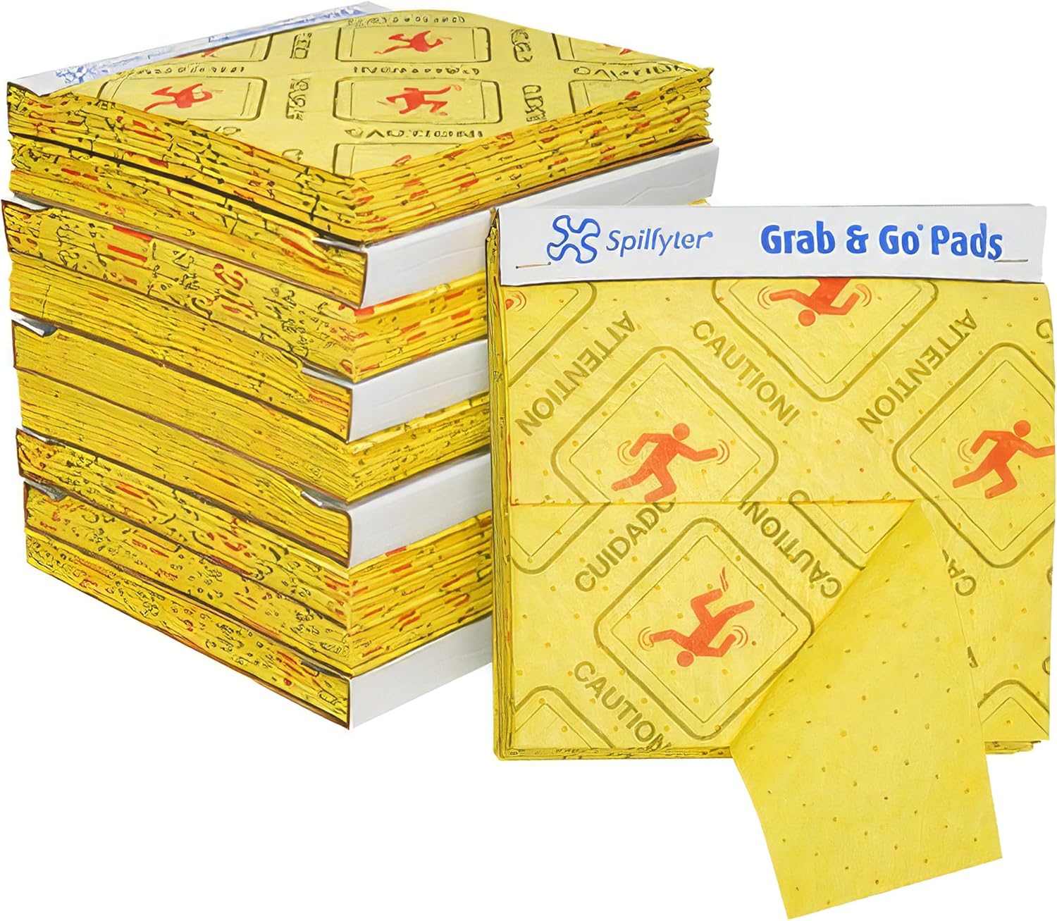 Spilfyter Grab & Go Universal Absorbent Pads for Spills - Oil, Water, and Coolants - Box of 10 Tablets with 20 Oil Pads Each, 14" x 16" Yellow