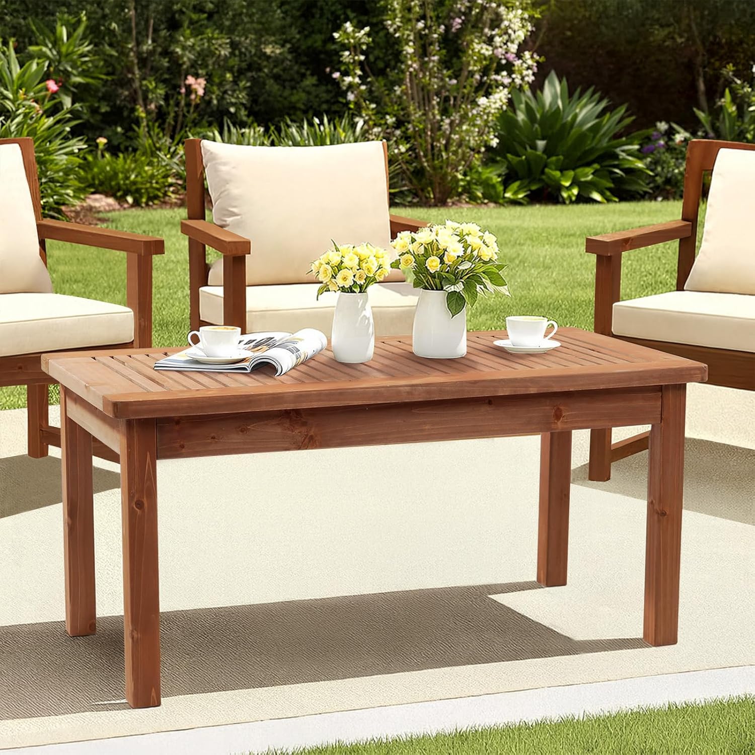 VINGLI Outdoor Wood Coffee Table, 35