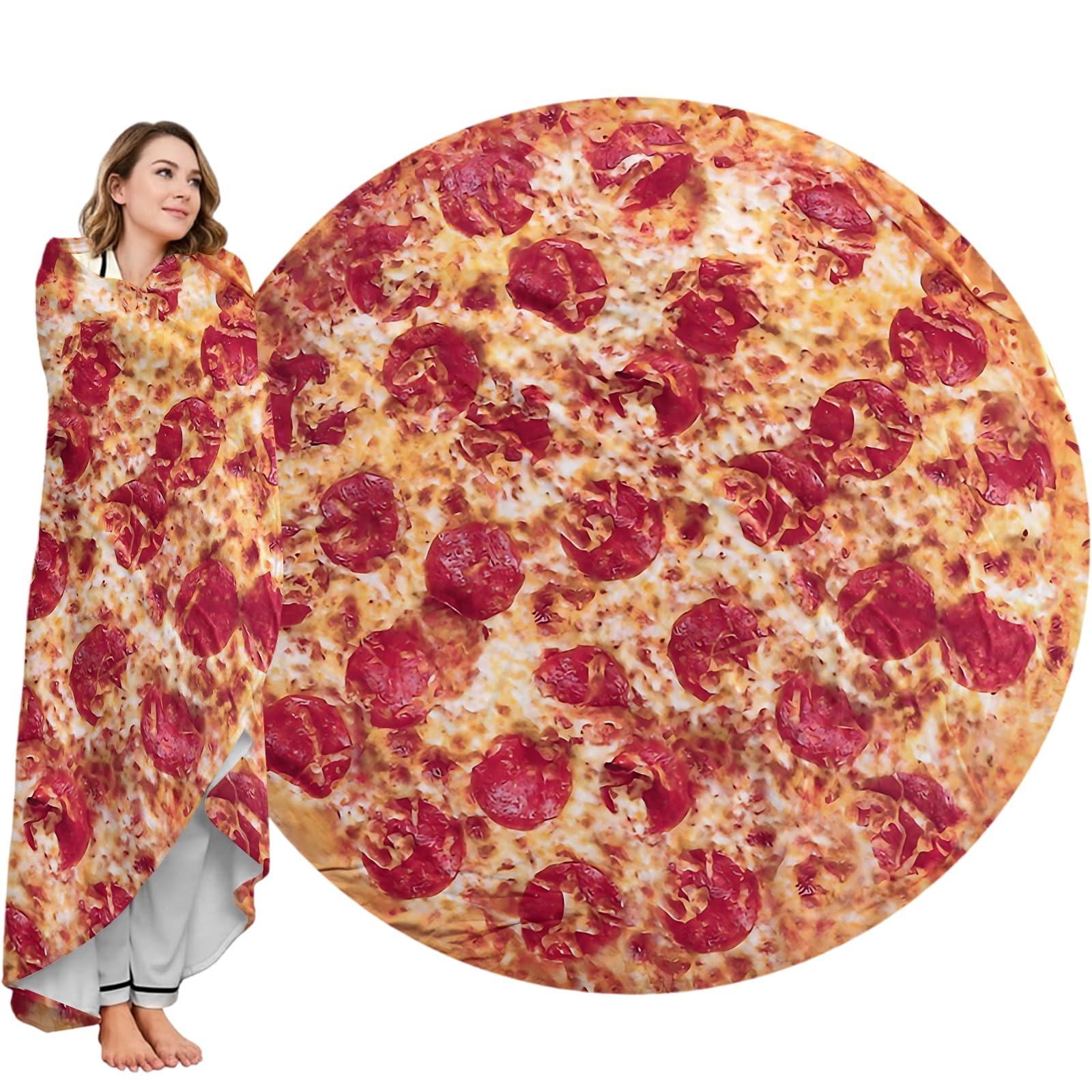 Qucarder Pizza Blanket for Adult and Kids Novelty Food Adult Size Pepperoni Pizza Throw Fuzzy Fleece Flannel Teens Boys and Girls 180 CM