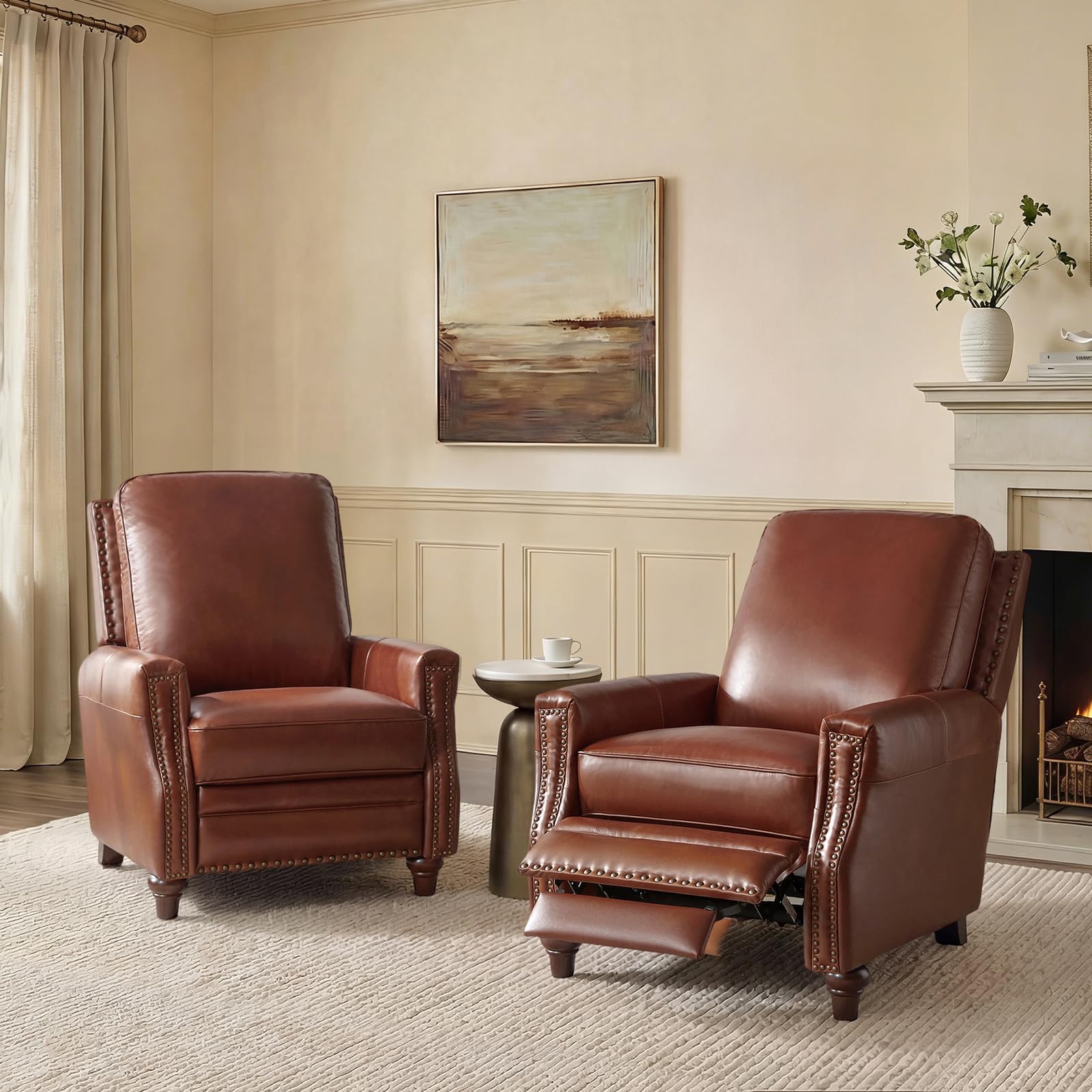 HULALA HOME Genuine Leather Manual Recliner Set