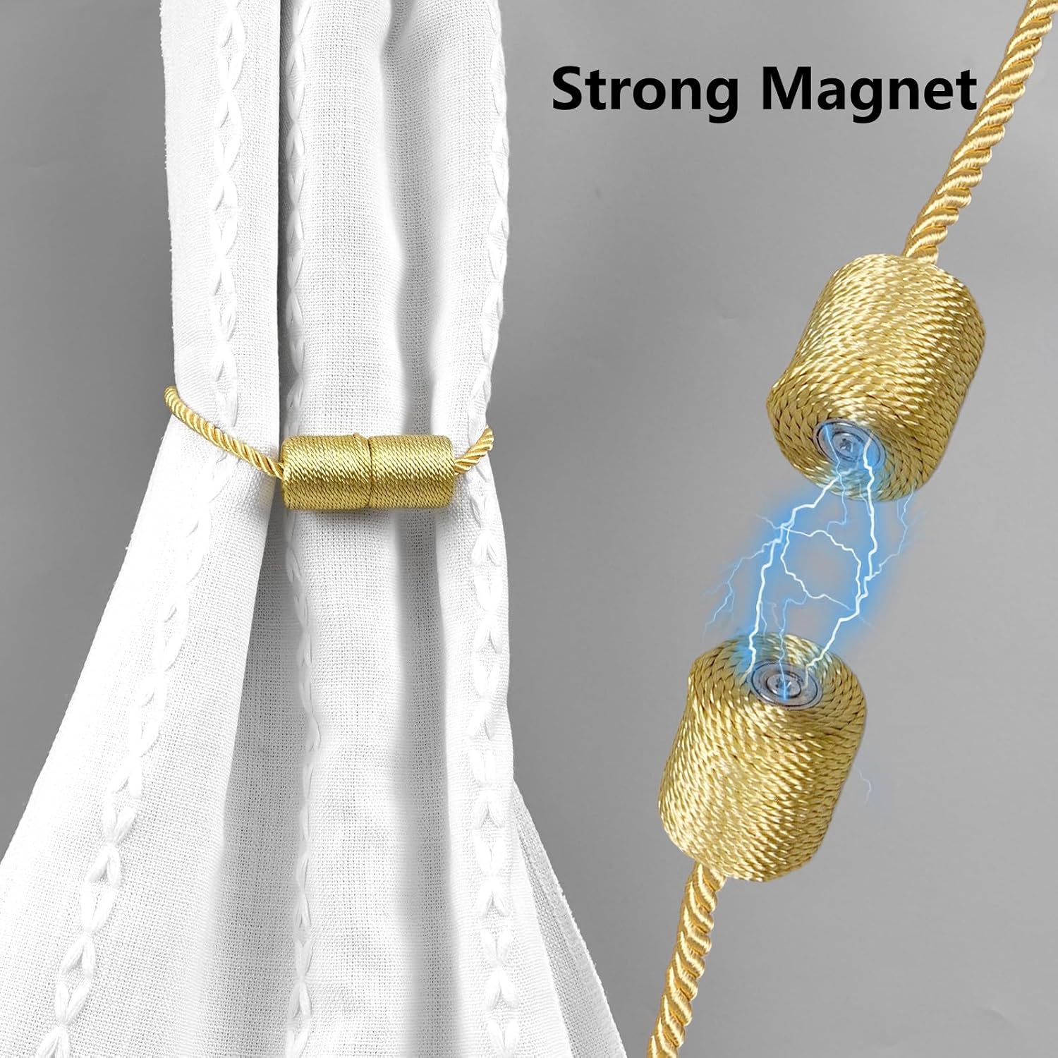 Laços magnéticos para cortina, pacote com 2 fortes retenções magnéticas de cortina com uma corda torcida mais grossa e laço magnético, elegante laço decorativo nas costas, dourado Laços magnéticos para cortina, pacote com 2 fortes retenções magnéticas de cortina com uma corda torcida mais grossa e laço magnético, elegante laço decorativo nas costas, dourado