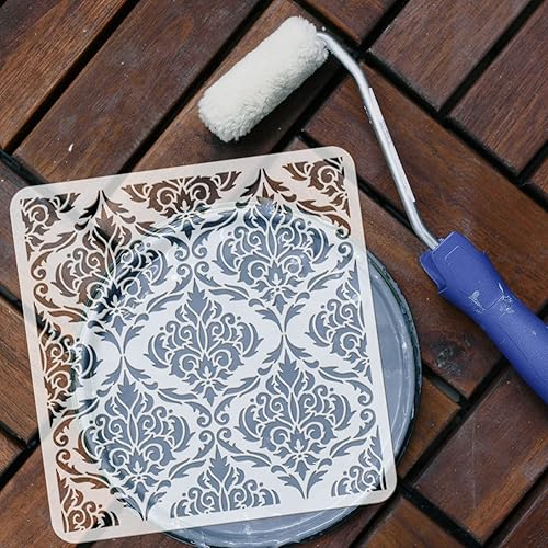 Miniatura 3 de FINGERINSPIRE Plantilla de damasco de 11.8 x 11.8 pulgadas, plantilla de azulejos de flores, plantilla de plástico simétrico con patrón floral,