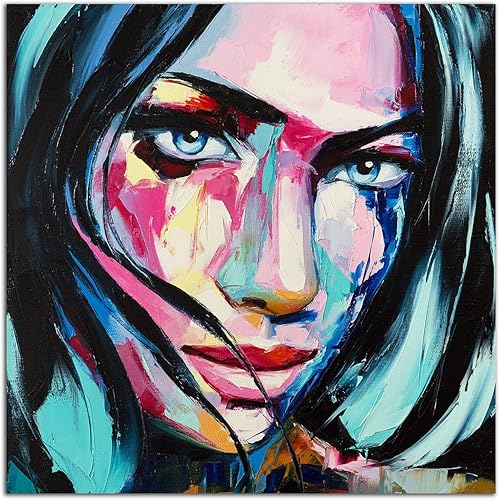 Miniatura 15 de Startonight Arte de pared de vidrio acrílico, retrato en azul y dorado metálico, obra de arte brillante de 24 x 36 pulgadas, decoración del hogar