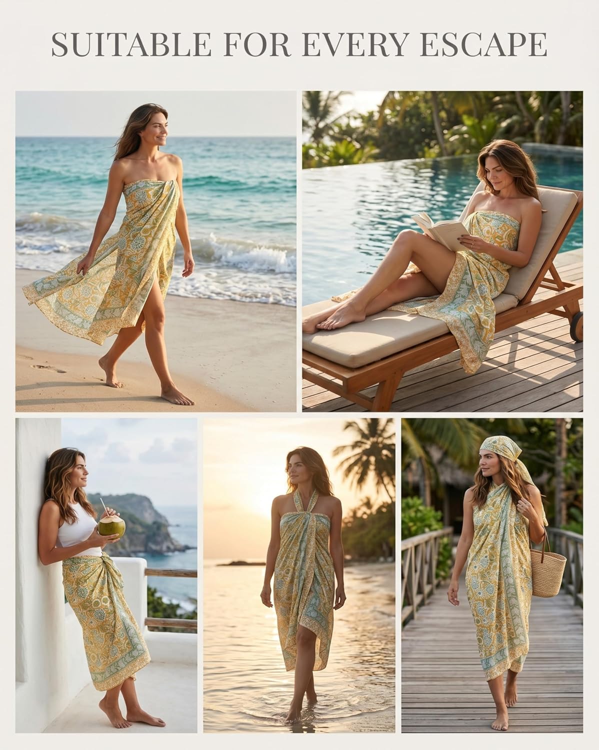 100% Cotton Beach Cover Ups, Hand Block Printed Sarong Wraps for Women image 3