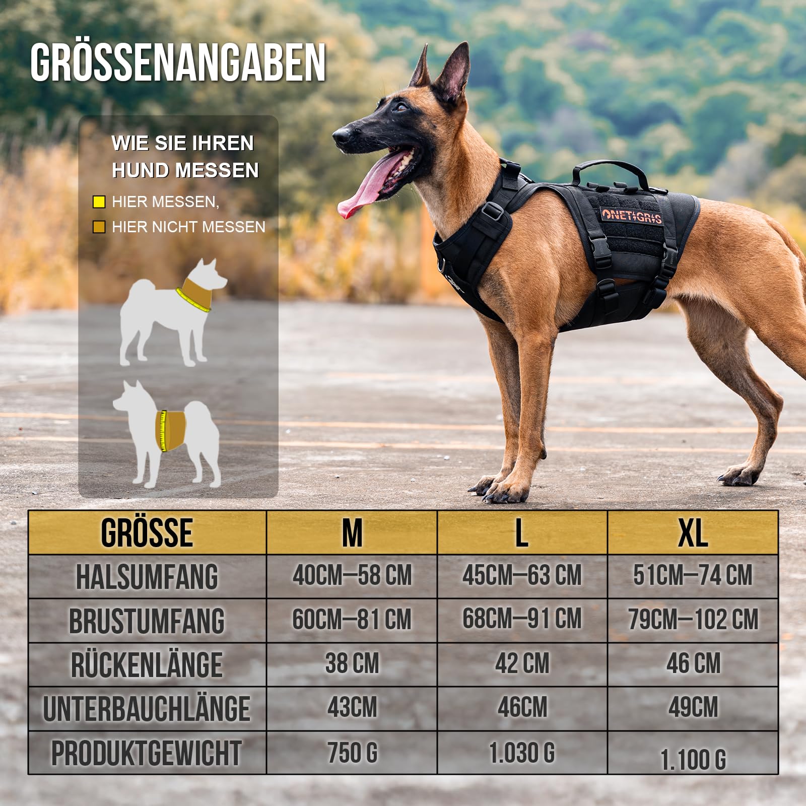 OneTigris Hundegeschirr, Titan-Flow Metallschnalle Geschirr, Schwarz L
