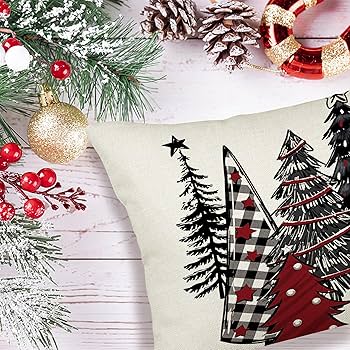 Set di 2 federe natalizie 45 x 45 cm, motivo albero di Natale e alce, ideale per decorare un divano o un soggiorno (A-04) | Leroy Merlin