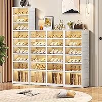 Vista 6 de 9-Tier Foldable Shoe Rack Organizer for Closet,36Pairs Collapsible Plastic Shoe Shelf,Large Shoes Cabinet with Door,Clear Stackable Storage Box Easy
