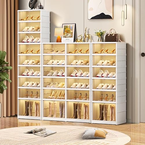 Miniatura 6 de 9-Tier Foldable Shoe Rack Organizer for Closet,36Pairs Collapsible Plastic Shoe Shelf,Large Shoes Cabinet with Door,Clear Stackable Storage Box Easy