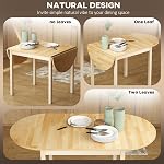 HOMCOM 55" Table de cuisine en bois massif pour 4-6 personnes, Tables à feuilles ovales pour petits espaces, Table à manger pliante, Naturel