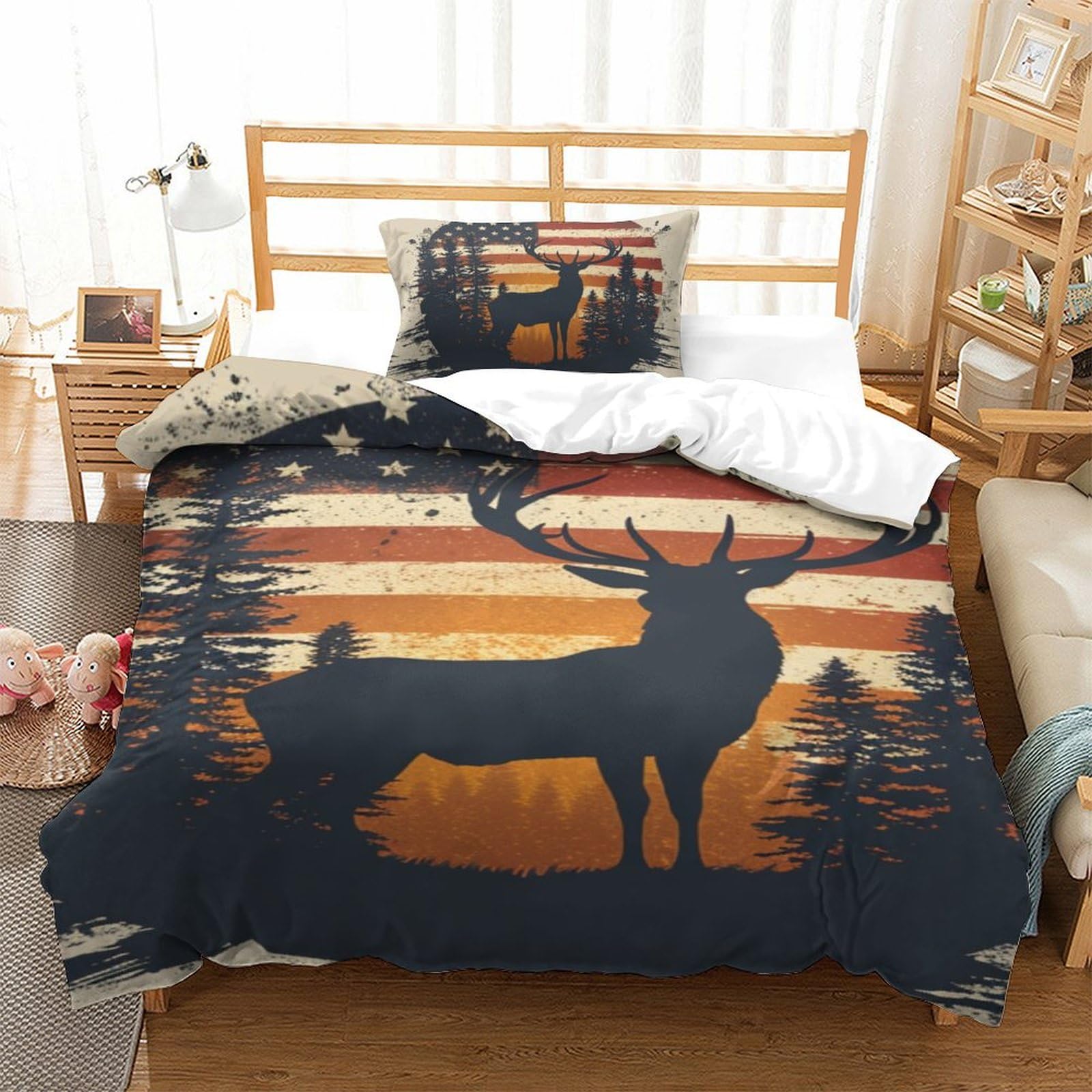 Housse de couette animaux de la forêt 135x200 parure lit microfbre 3 pcs