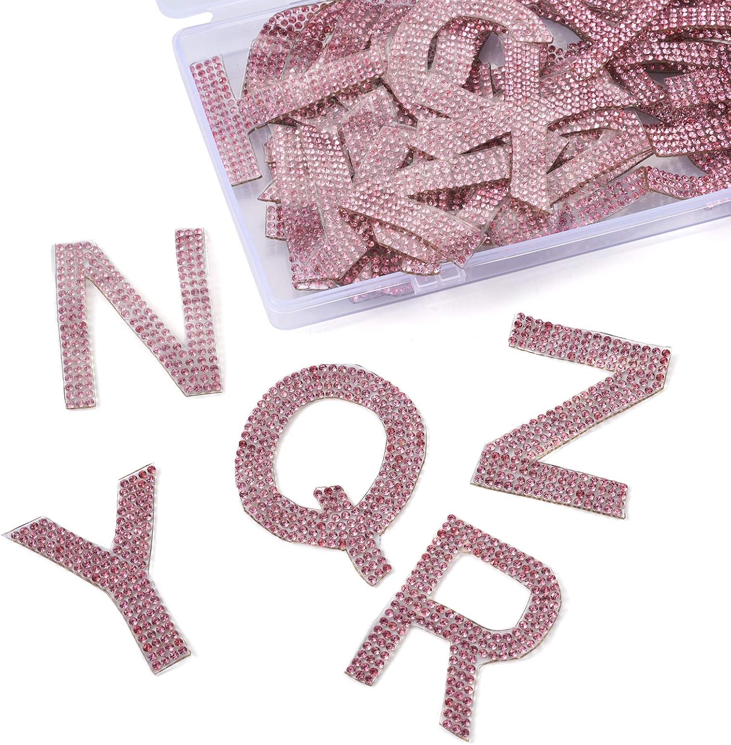 Craftdady 52pcs Glitter Rhinestone Alphabet A-Z Letter Patches Hotfix Alphabetic Iron on Stickers Clothing Accessories Pink for DIY Crafts Garment Hats Shoes Decoration
