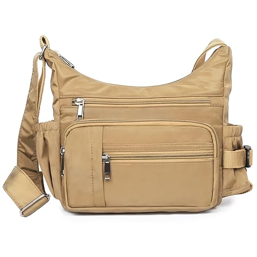 VOLGANIK ROCK RFID Anti Thief Crossbody Bag for Women Waterproof Shoulder Bag Messenger Bag Casual Nylon Purse Handbag (Khaki)
