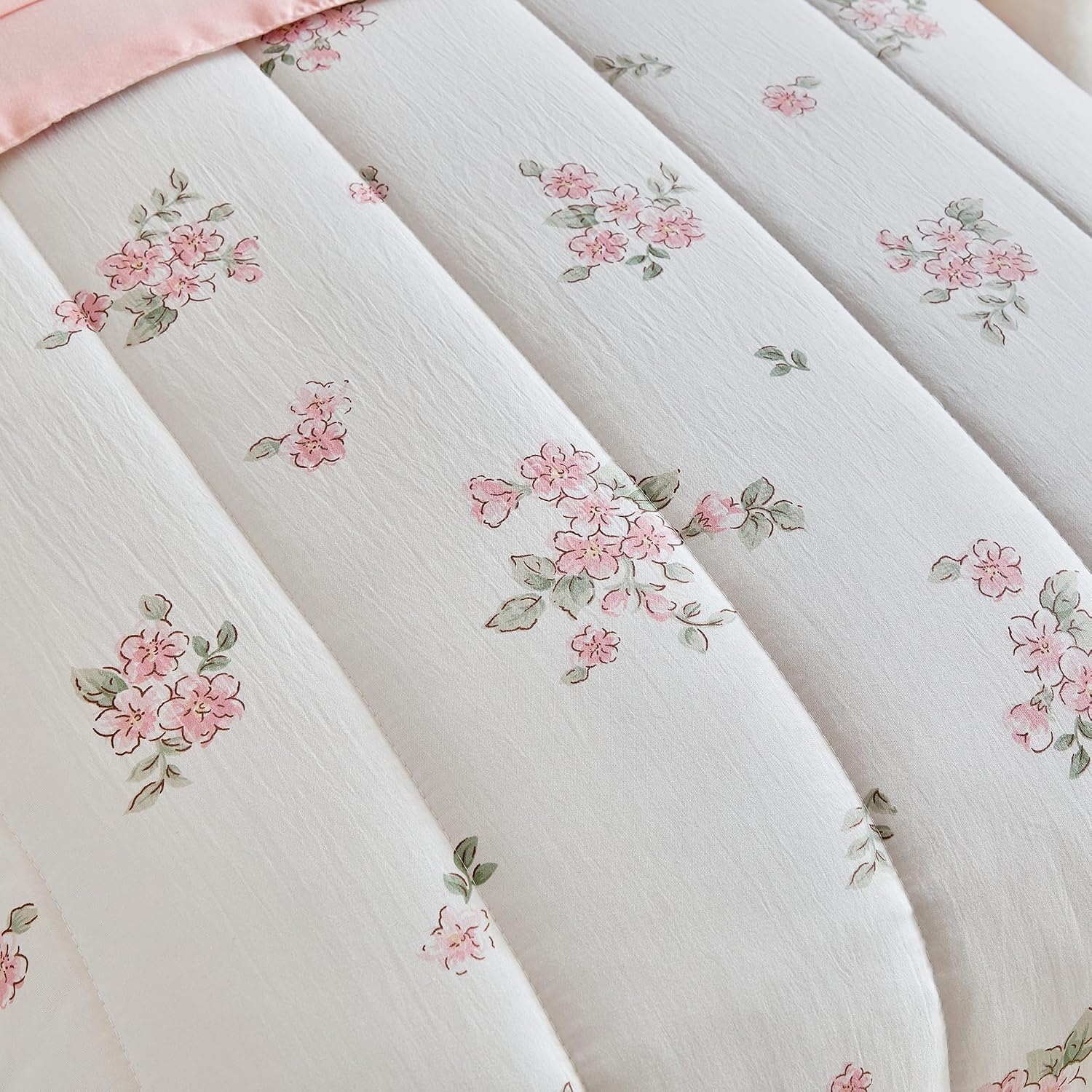 Joyreap 4 Piece Toddler Bedding Set- Floral Pink n White Design, Microfiber Toddler Bedding Comforter Set for Girls