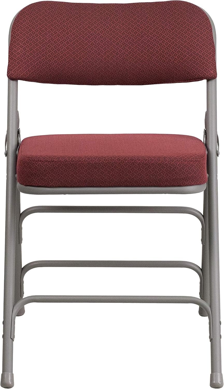 Flash Furniture 2 Pack HERCULES Series Premium Curved Triple Braced & Double Hinged Burgundy Fabric Metal Folding Chair