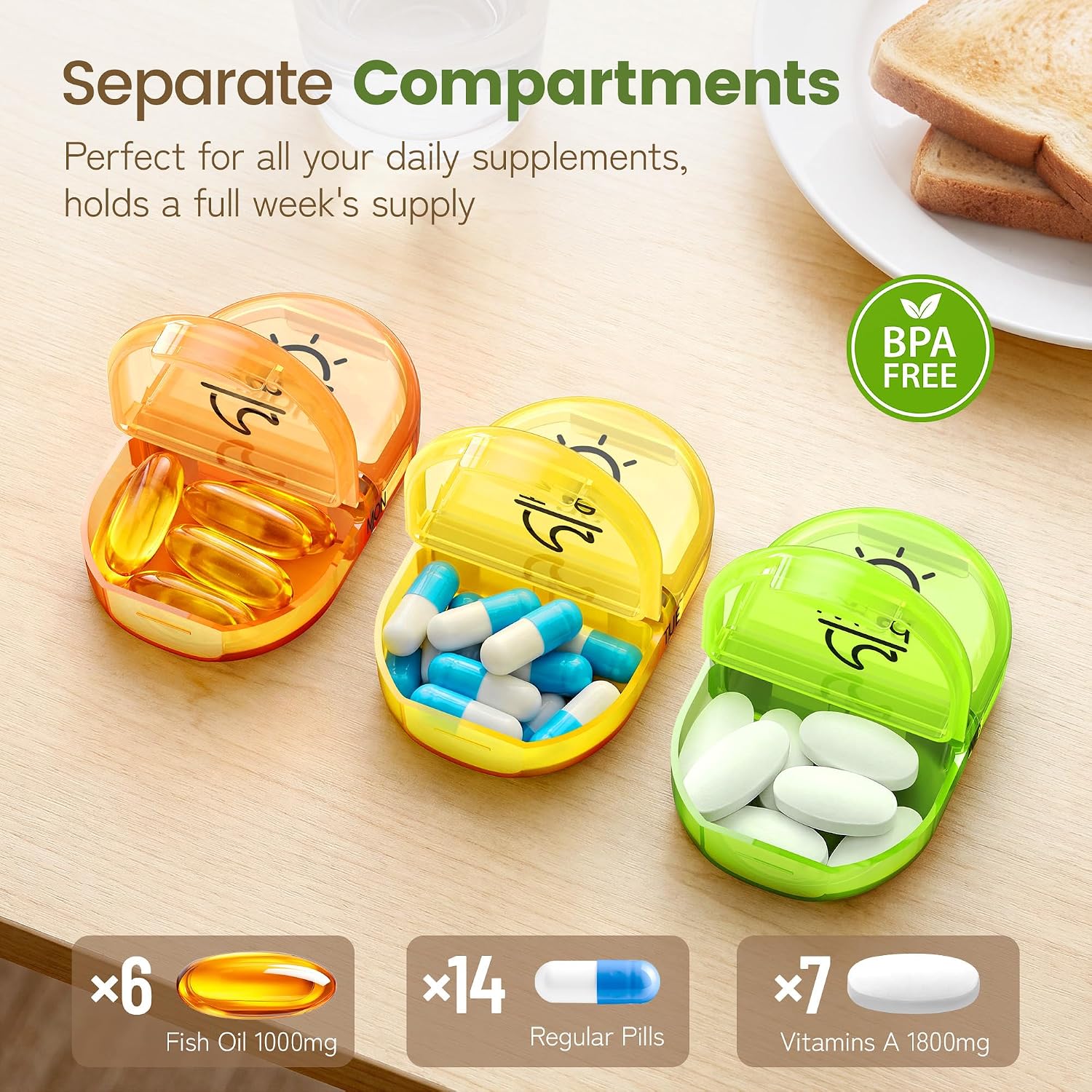 Serfeymi Weekly Travel Pill Organizer 2 Times a Day AM PM Rainbow Pill Box