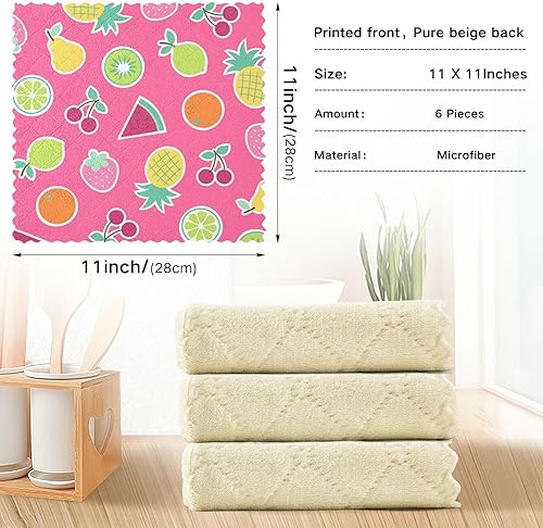 Miniatura 3 de Pink Tropical Fruits Soft Print Microfiber Kitchen Dish Towels Fast Drying Set of 6 Dish Tea Towels for Restaurant Sink