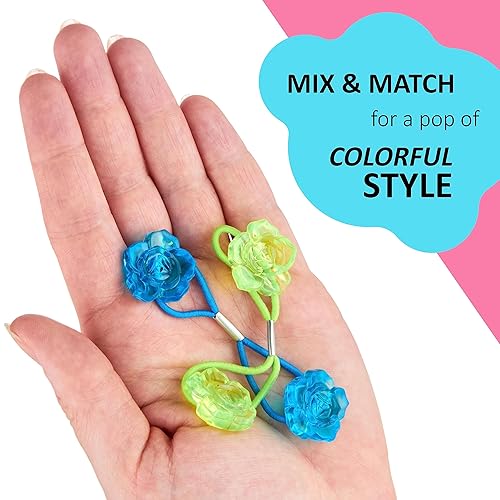 Miniatura 4 de Expressions 24 piezas de cola de caballo con forma de flor de rosa, multicolor brillante, bandas para el pelo, ligas para el cabello, soportes para