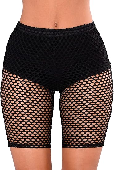 Nihsatin Women's Elastic Fishnet High Waisted Shorts See Through Clubwear Short Leggings: Buy Online at Best Price in UAE