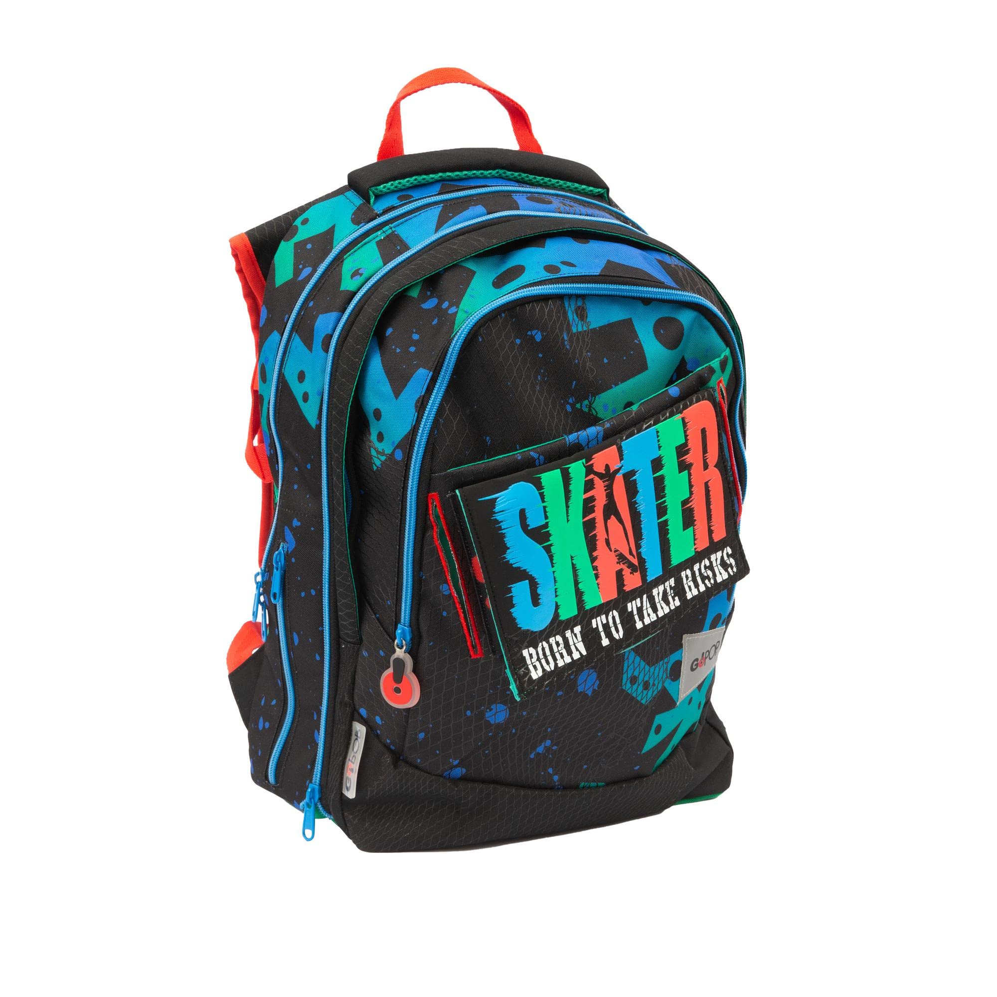Go Pop - Zaino Estensibile - con 3 Grafiche Frontali Intercambiabili e Pop-Up, 3 Scomparti con cerniera, Schienale e Spallacci Imbottiti, adatto alla scuola primaria, 31 l x43 h x17,5 p cm