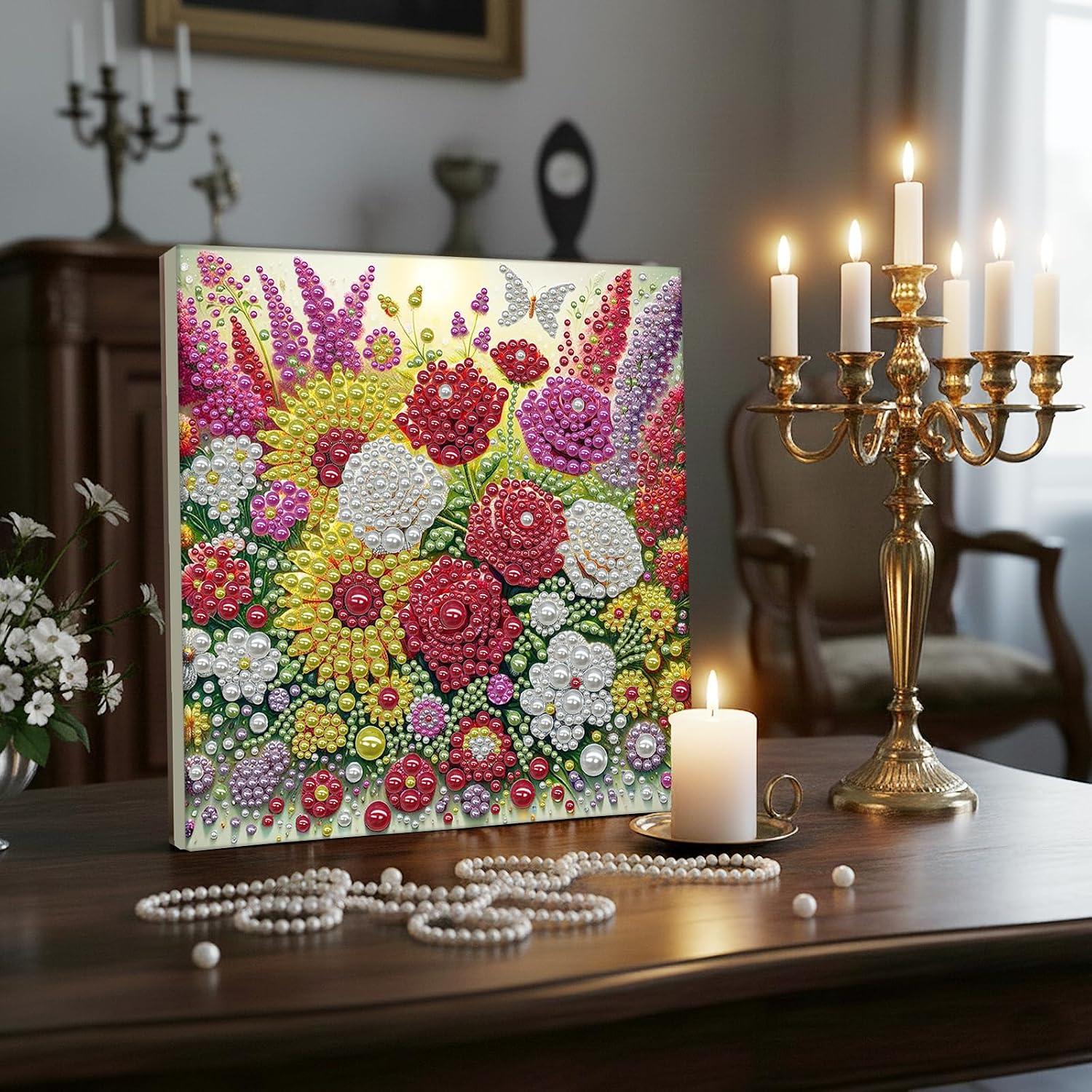 DIY Pearl Painting Kit with Wooden Frame, 3D Plastic Pearl Art Diamond Art Kits for Adults, Ready-to-Hang Home Decor, Gift for Women Beginners(Rose Flowers)(30 * 30cm)