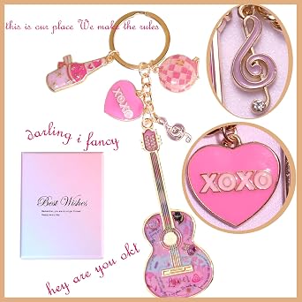 Birthday Gifts with Taylor Quotes Merch Pink Music Keychains Gift For Singer Fans Guitar Christmas Daughter Mom Women