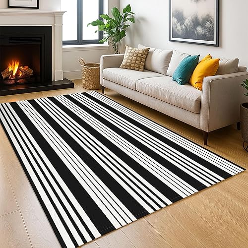 Miniatura 35 de KOZYFLY - Alfombra a rayas para exteriores de 3 x 5 pies, color rojo y negro, alfombra tejida a mano, lavable, tapete para exteriores, para entrada