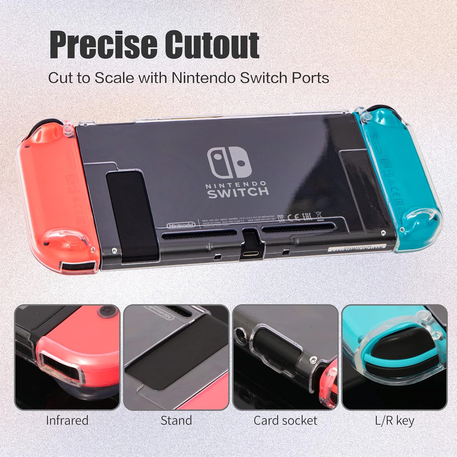 Switch Clear Case, Dockable Protective Hard Cover Case for Nintendo Switch and Soft TPU Grip Case for Joy-Con with Tempered Glass Screen Protector and Thumb Stick Caps