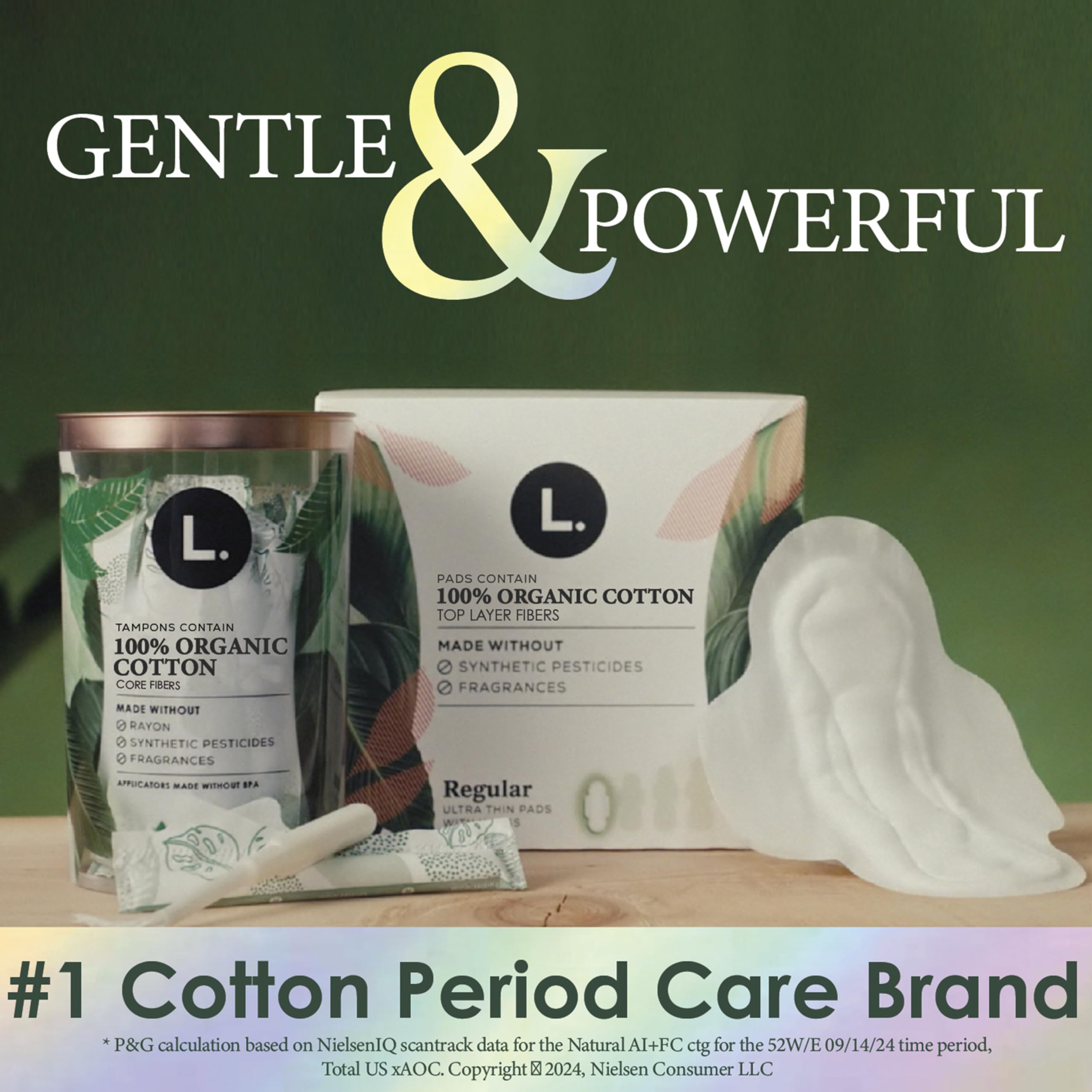 L. Ultra Thin Pads for Women, Organic Cotton Top Layer, Super + Extra Long Overnight Duo Pack Absorbency, Menstrual Pads with Wings, 32 Count