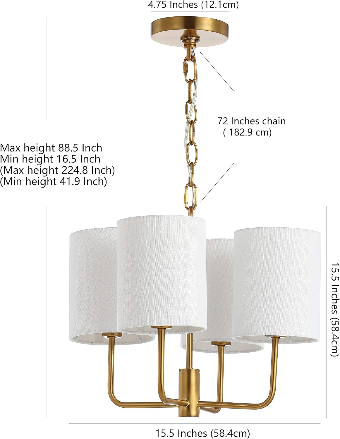 Safavieh Lighting Elias 4-Light Adjustable Brass Gold Chandelier (LED Bulbs Included)