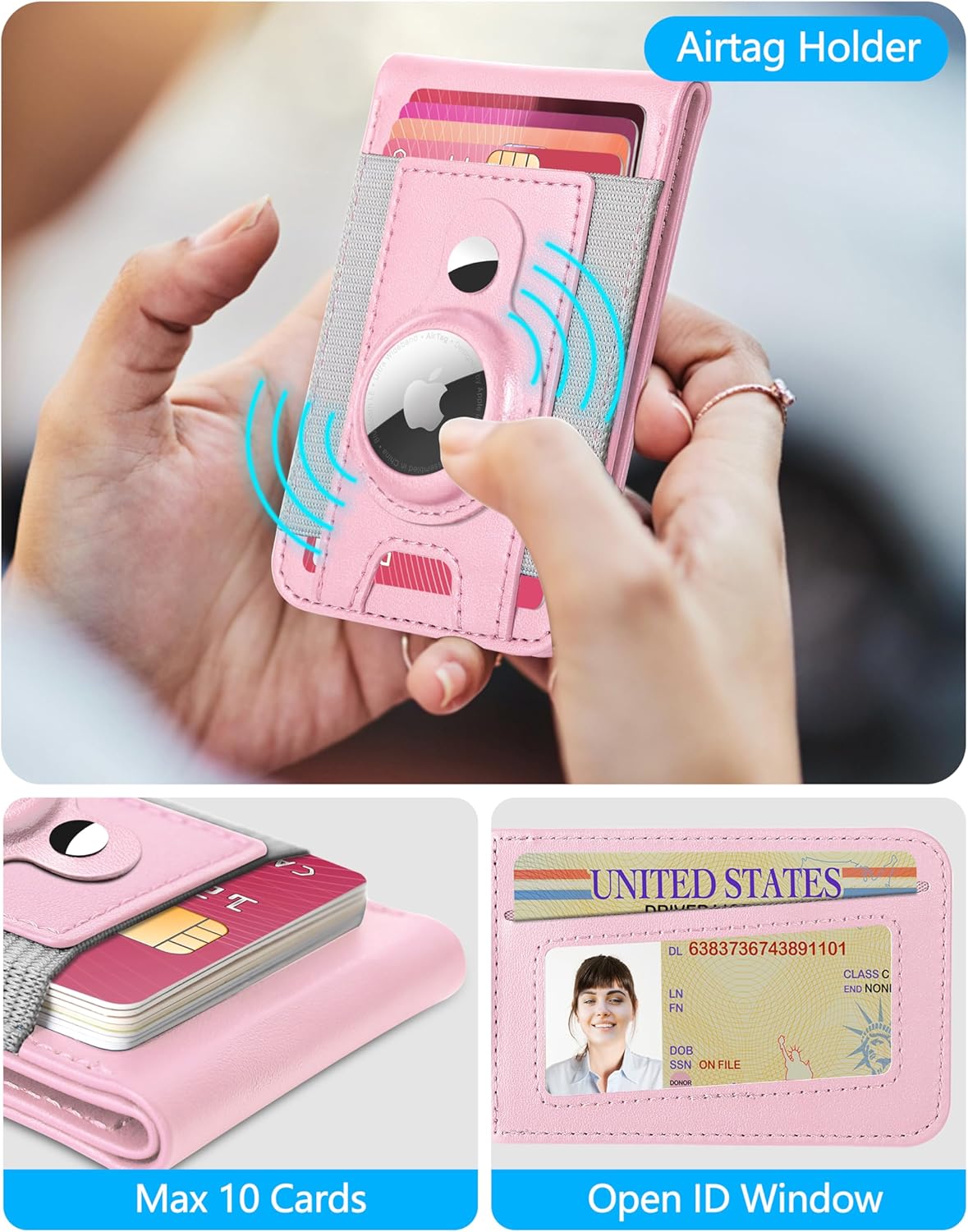 ExtreLife for Magsafe Wallet with Airtag Holder, Magnetic Wallet for iPhone 17/16/15/14/13/12 Series, 9-Card Holder, Open ID Window, Adjustable Stand, RFID Blocking, Pink