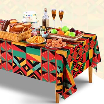 Frienda 3 Pcs Juneteenth Tablecloths 54 x 108 Inch African American Plastic Table Cloth Rectangular Disposable Kente Table Cover for Holiday Kitchen Dining Decor 1865 Freedom Day Supplies