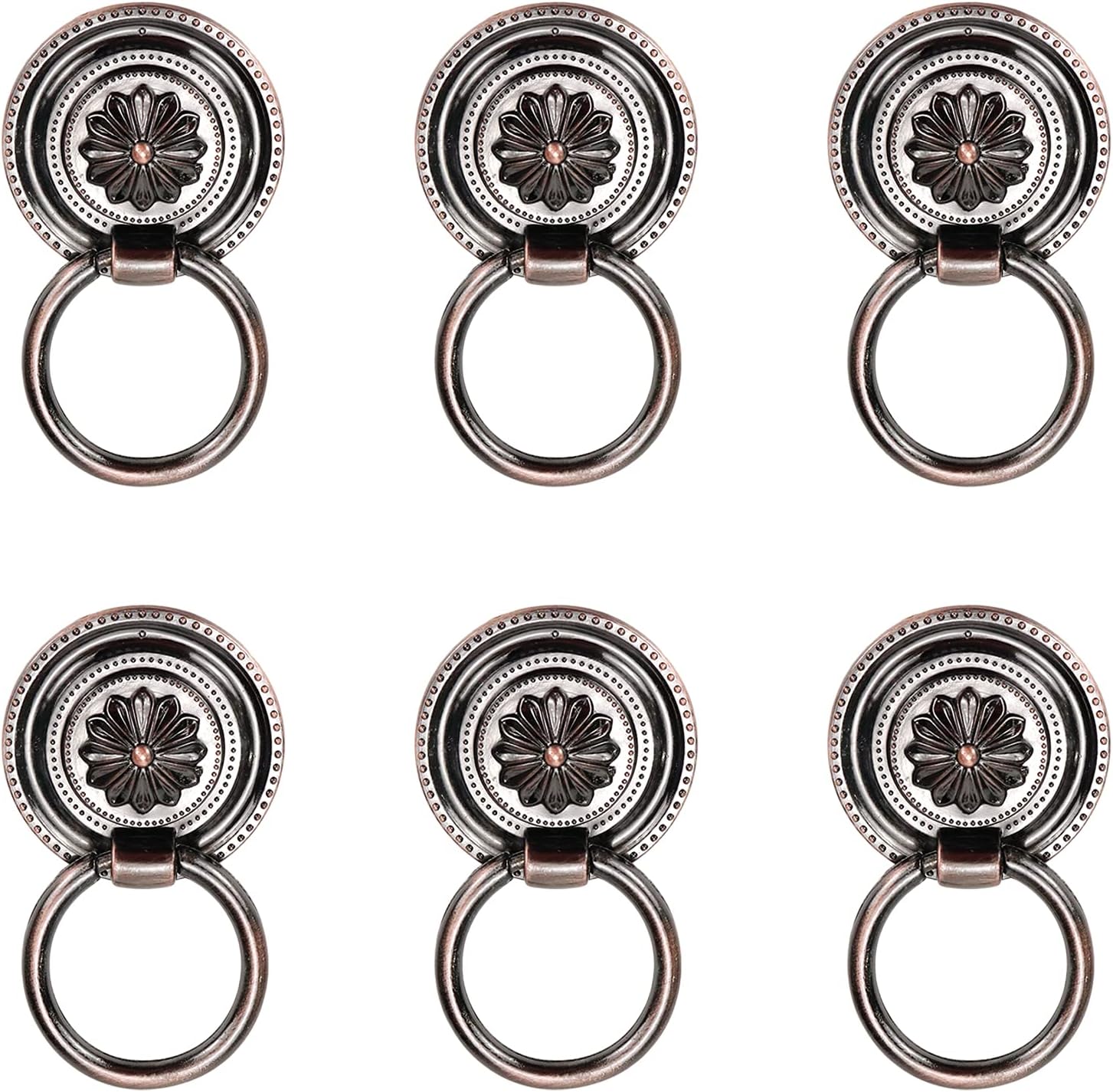 Coshar 6pcs Kitchen Cabinet Cupboard Replacement Knobs Drawer Dresser Drop Ring Handles Pulls, 1.8-Inch Diameter(Red Bronze)