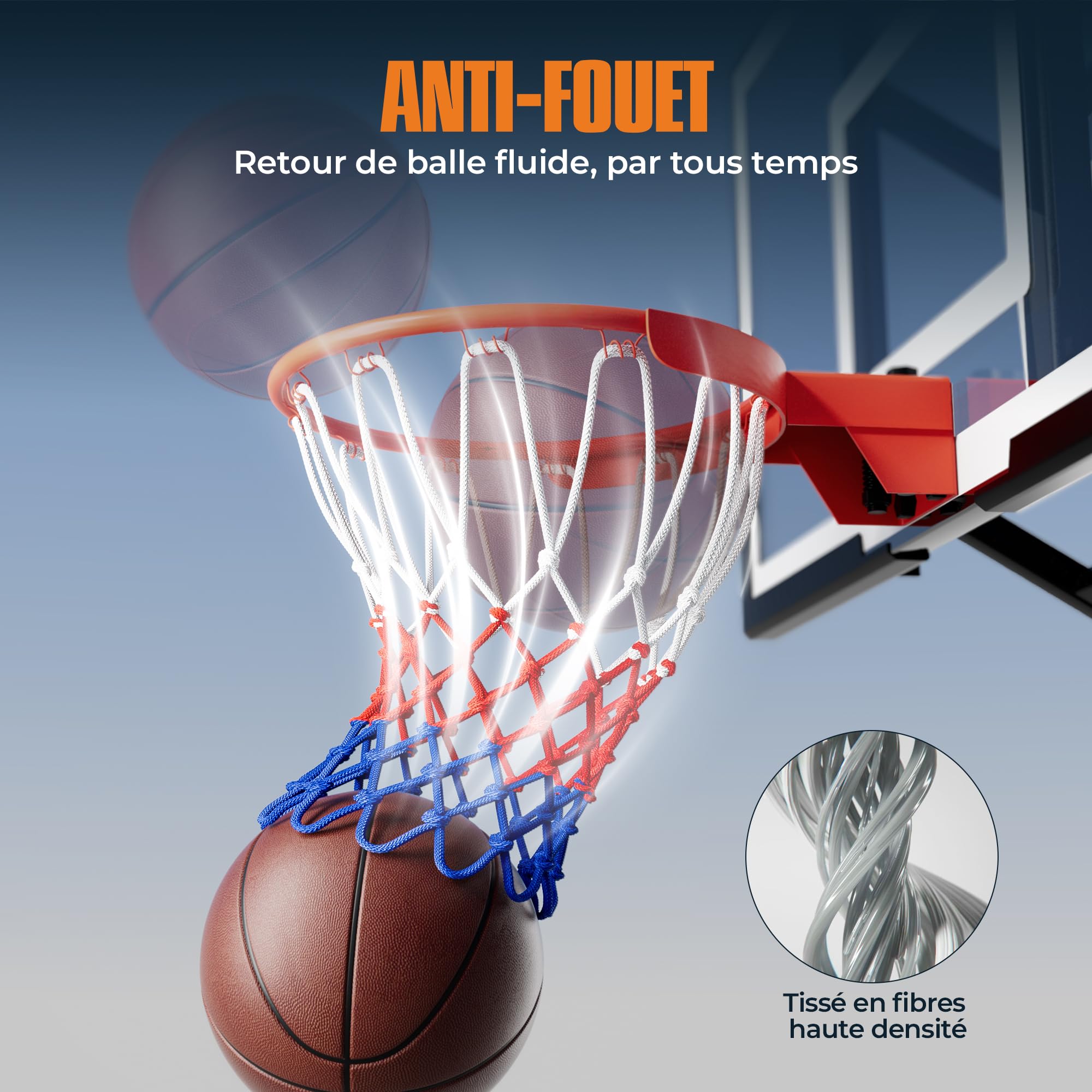 2 Pièces Filet basket en Polyester, Filet panier basket exterieur Épais et Durables, résistant à la Pluie et au Soleil filet de basket, Anti-Emmêlement, Amovible 12 Boucles,pour intérieur et extérieur