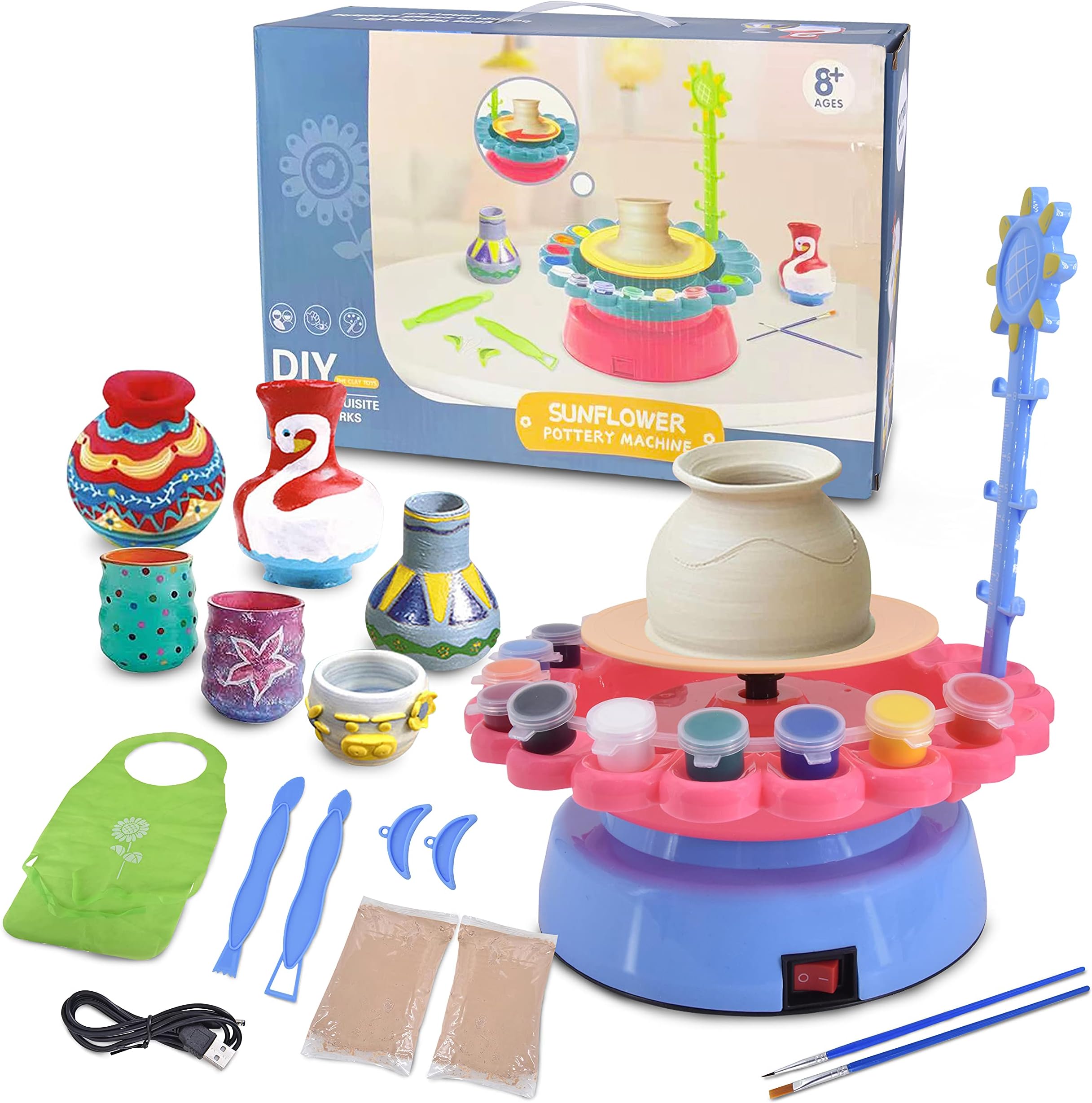 Complete Pottery Wheel Set, Pottery Station for Beginner, Includes Pressure-Sensitive Foot Pedal and Learning Manual, Arts and Crafts for Kids and Adults, Pottery Studio Kit with Table Accessories