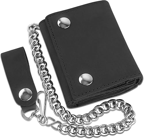 RFID que bloquea la cartera de cadena de acero del cuero del grano superior del motorista de la vendimia de la vendimia de los hombres, cierre a