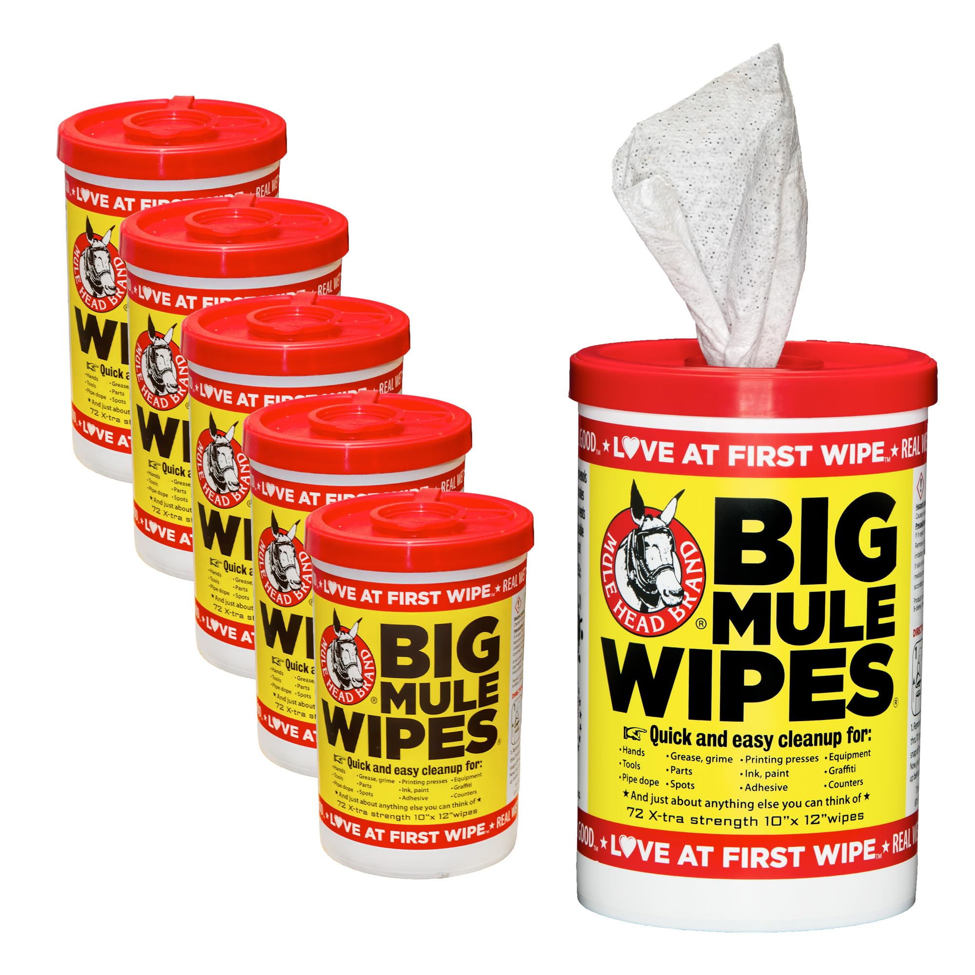 Mule Head Brand XL Heavy-Duty Cleaning Wipes – 6 Pack (10" x 12") – All-Purpose Garage, Automotive & Home Cleaning Wipes – Grease, Ink, Paint, Tar &
