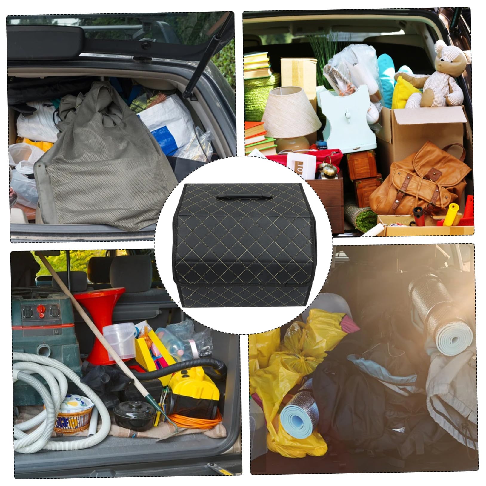 BESTYASH Organizer Scatola Cuoio Auto in Pieghevole Bagagliaio Nero | Vano Posteriore Dell’auto, Facile da Pulire e Riutilizzabile, Finitura Elegante e Raffinata