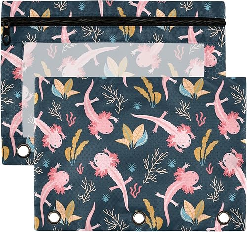 Axolotl - Estuche para lápices para 3 anillas, con bolsillos para carpeta, con cremallera suave, estuche oscuro liso para organización, suministros