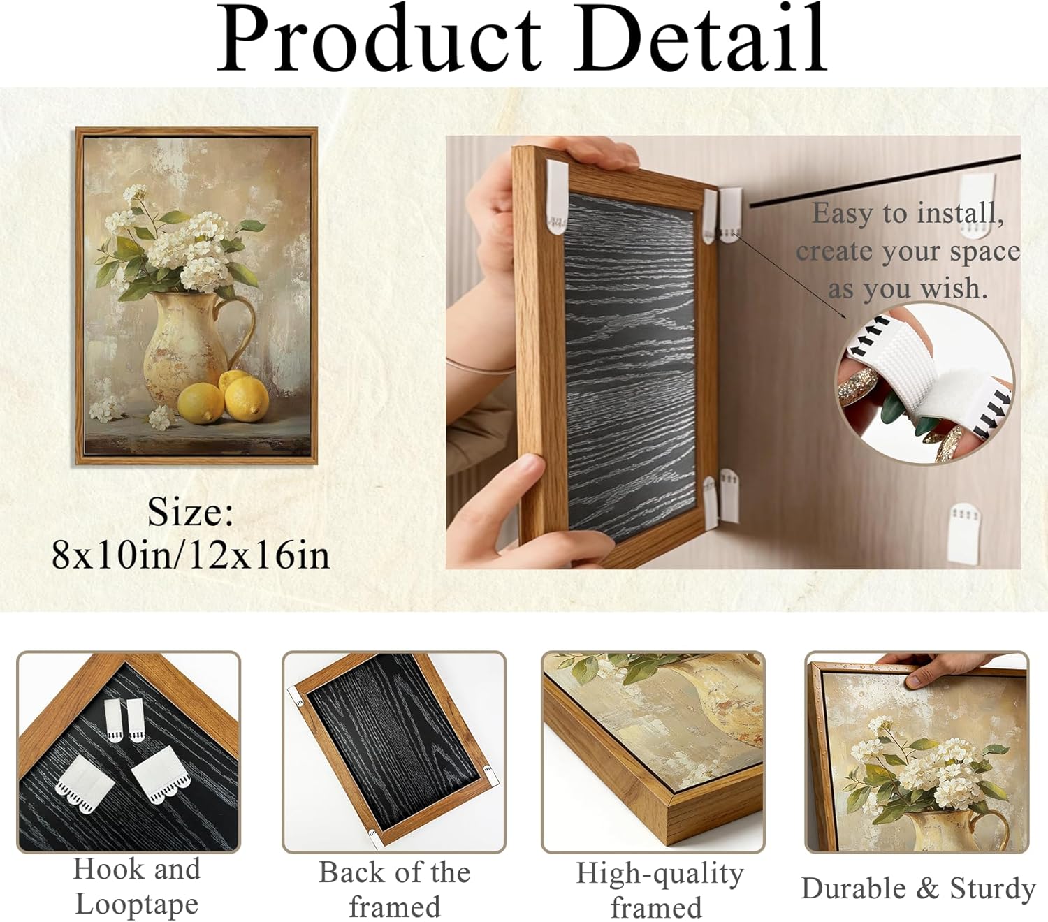 UXOCBTAH With Frame Hydrangea Canvas Wall Art Vintage Hydrangea Lemons Still Life Picture Wall Decor Rural Farmhouse Painting Print for Country kitchen Home Decoration 12x16in